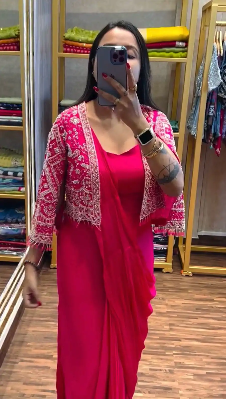 ST 1086 Pink Color Chinnon With Fully Embroidery Koti Ready To Wear Saree Wedding Party, Festive, Events Etc.4-6 Working Days@2049/- only | Bollywood Sarees, Creative Sarees, Designer Sarees, Embroidered Sarees, Ethnic Saree, Modern Digital sarees, Party Wear Sarees, Sarees