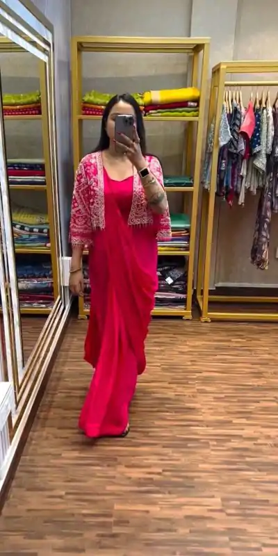 ST 1086 Pink Color Chinnon With Fully Embroidery Koti Ready To Wear Saree Wedding Party, Festive, Events Etc.4-6 Working Days@2049/- only | Bollywood Sarees, Creative Sarees, Designer Sarees, Embroidered Sarees, Ethnic Saree, Modern Digital sarees, Party Wear Sarees, Sarees