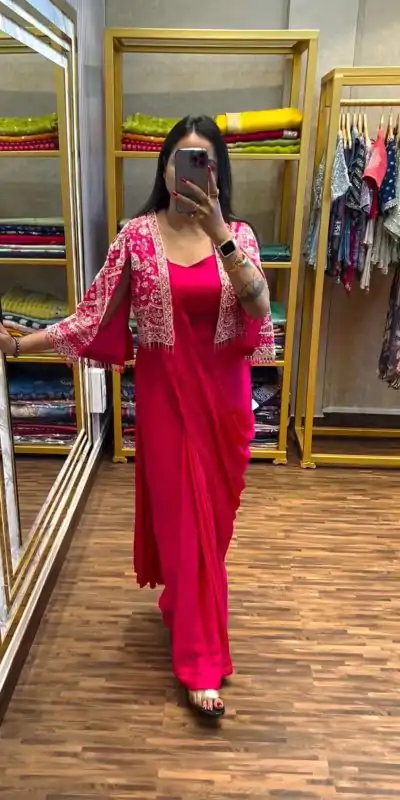 ST 1086 Pink Color Chinnon With Fully Embroidery Koti Ready To Wear Saree Wedding Party, Festive, Events Etc.4-6 Working Days@2049/- only | Bollywood Sarees, Creative Sarees, Designer Sarees, Embroidered Sarees, Ethnic Saree, Modern Digital sarees, Party Wear Sarees, Sarees