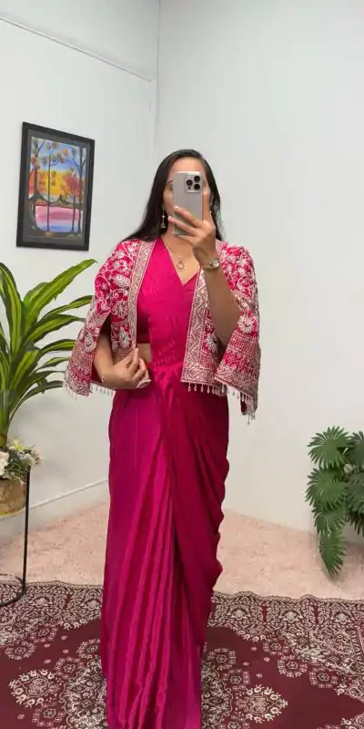 ST 1086 Pink Color Chinnon With Fully Embroidery Koti Ready To Wear Saree Wedding Party, Festive, Events Etc.4-6 Working Days@2049/- only | Bollywood Sarees, Creative Sarees, Designer Sarees, Embroidered Sarees, Ethnic Saree, Modern Digital sarees, Party Wear Sarees, Sarees