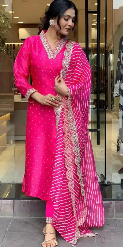MF 746 Pink Color Chinon Silk Wide Digital Print Coding Work Lace Salwar Suit Casual, Wedding, Party, Festive, Events Etc.4-6 Working Days@ 1699/-only | Jump Suits, Casual Suits, Creative suits, Designer Suits, Palazzo Suits, Party Wear Suits, Patiala Suits, Salwar suit, Straight Suits