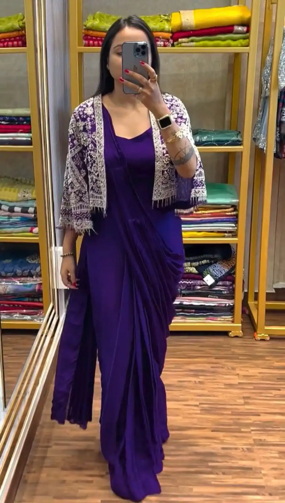 ST 1086 Purple Color Chinnon With Fully Embroidery Koti Ready To Wear Saree Wedding Party, Festive, Events Etc.4-6 Working Days@2049/- only | Bollywood Sarees, Creative Sarees, Designer Sarees, Embroidered Sarees, Ethnic Saree, Modern Digital sarees, Party Wear Sarees, Sarees