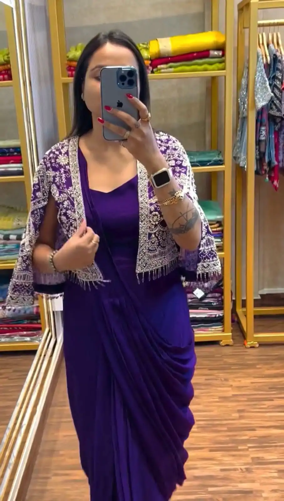 ST 1086 Purple Color Chinnon With Fully Embroidery Koti Ready To Wear Saree Wedding Party, Festive, Events Etc.4-6 Working Days@2049/- only | Bollywood Sarees, Creative Sarees, Designer Sarees, Embroidered Sarees, Ethnic Saree, Modern Digital sarees, Party Wear Sarees, Sarees