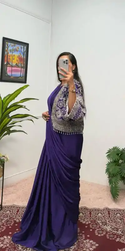 ST 1086 Purple Color Chinnon With Fully Embroidery Koti Ready To Wear Saree Wedding Party, Festive, Events Etc.4-6 Working Days@2049/- only | Bollywood Sarees, Creative Sarees, Designer Sarees, Embroidered Sarees, Ethnic Saree, Modern Digital sarees, Party Wear Sarees, Sarees