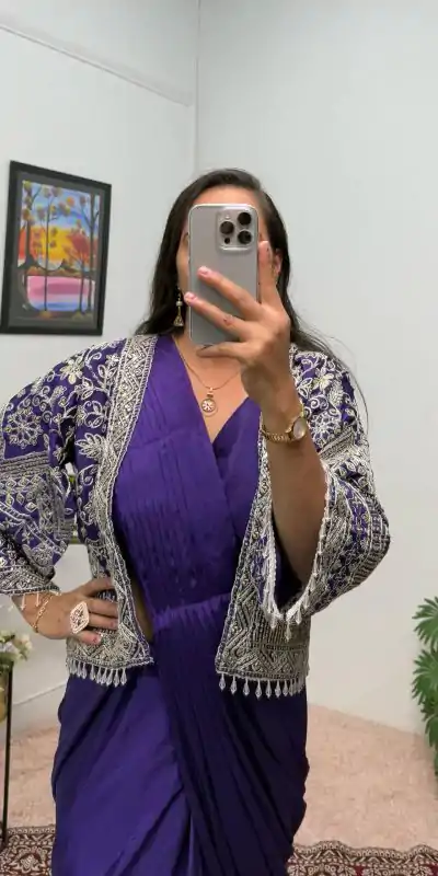 ST 1086 Purple Color Chinnon With Fully Embroidery Koti Ready To Wear Saree Wedding Party, Festive, Events Etc.4-6 Working Days@2049/- only | Bollywood Sarees, Creative Sarees, Designer Sarees, Embroidered Sarees, Ethnic Saree, Modern Digital sarees, Party Wear Sarees, Sarees