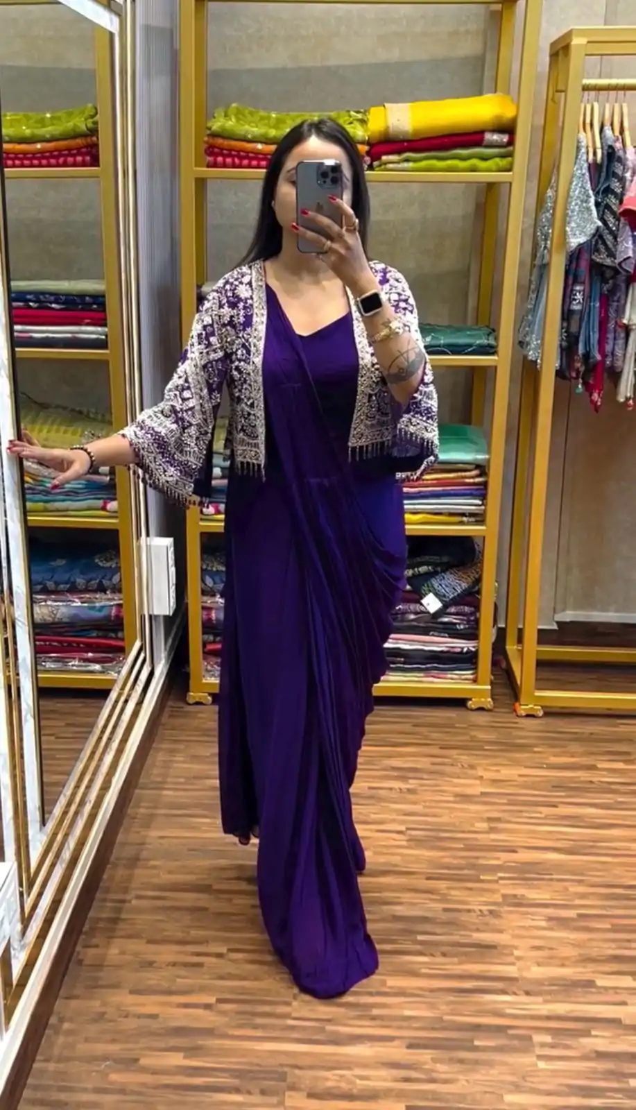 ST 1086 Purple Color Chinnon With Fully Embroidery Koti Ready To Wear Saree Wedding Party, Festive, Events Etc.4-6 Working Days@2049/- only | Bollywood Sarees, Creative Sarees, Designer Sarees, Embroidered Sarees, Ethnic Saree, Modern Digital sarees, Party Wear Sarees, Sarees