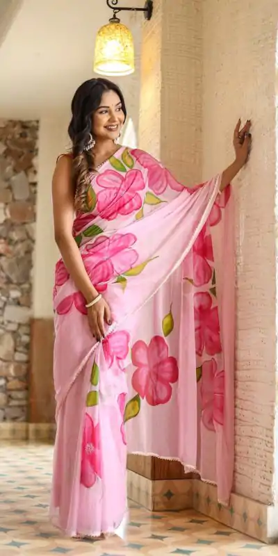 SC 409 Pink Color Pure Soft Georgette Silk All Over Saree Casual, Wedding, Festive, Events . Expected Delivery  4-6 Working Days @1599/- only                                                                                                                                           | Bollywood Sarees, Creative Sarees, Designer Sarees, Embroidered Sarees, Ethnic Saree, Modern Digital sarees, Party Wear Sarees, Sarees