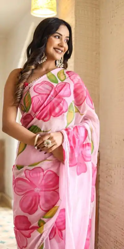 SC 409 Pink Color Pure Soft Georgette Silk All Over Saree Casual, Wedding, Festive, Events . Expected Delivery  4-6 Working Days @1599/- only                                                                                                                                           | Bollywood Sarees, Creative Sarees, Designer Sarees, Embroidered Sarees, Ethnic Saree, Modern Digital sarees, Party Wear Sarees, Sarees