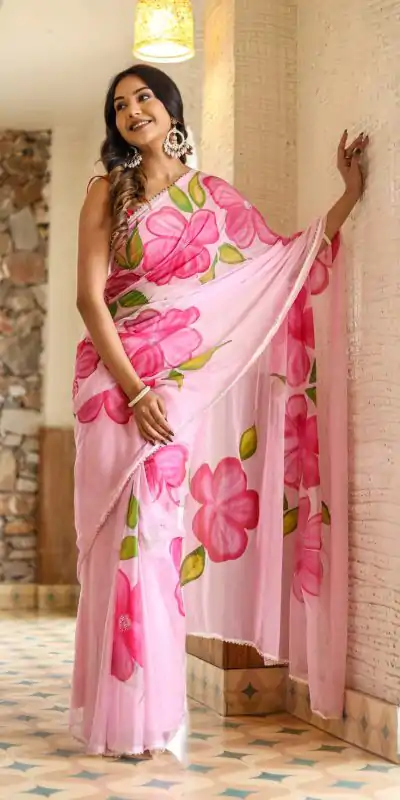 SC 409 Pink Color Pure Soft Georgette Silk All Over Saree Casual, Wedding, Festive, Events . Expected Delivery  4-6 Working Days @1599/- only                                                                                                                                           | Bollywood Sarees, Creative Sarees, Designer Sarees, Embroidered Sarees, Ethnic Saree, Modern Digital sarees, Party Wear Sarees, Sarees