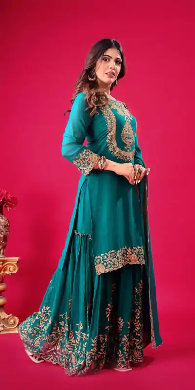 SRK 5242 Blue Faux Georgette Embroidery Sequence Work Salwar Suit  Casual, Wedding, Party, Festive, Events Etc.4-6 Working Days@ 2099/-only | Jump Suits, Casual Suits, Creative suits, Designer Suits, Palazzo Suits, Party Wear Suits, Patiala Suits, Salwar suit, Straight Suits