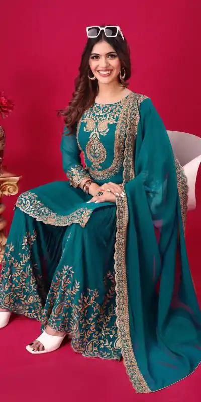 SRK 5242 Blue Faux Georgette Embroidery Sequence Work Salwar Suit  Casual, Wedding, Party, Festive, Events Etc.4-6 Working Days@ 2099/-only | Jump Suits, Casual Suits, Creative suits, Designer Suits, Palazzo Suits, Party Wear Suits, Patiala Suits, Salwar suit, Straight Suits