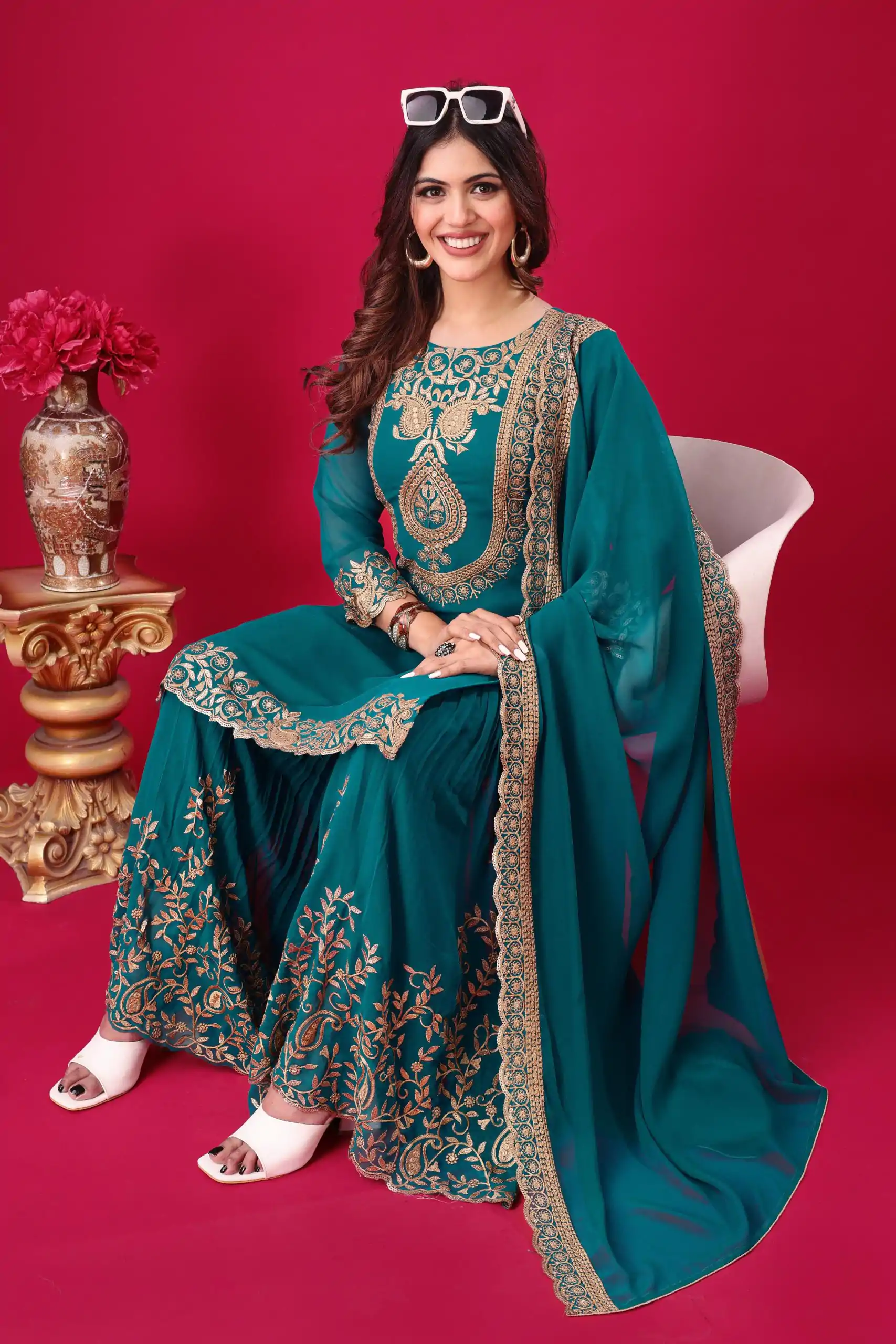 SRK 5242 Blue Faux Georgette Embroidery Sequence Work Salwar Suit  Casual, Wedding, Party, Festive, Events Etc.4-6 Working Days@ 2099/-only | Jump Suits, Casual Suits, Creative suits, Designer Suits, Palazzo Suits, Party Wear Suits, Patiala Suits, Salwar suit, Straight Suits