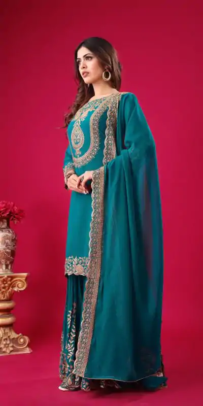 SRK 5242 Blue Faux Georgette Embroidery Sequence Work Salwar Suit  Casual, Wedding, Party, Festive, Events Etc.4-6 Working Days@ 2099/-only | Jump Suits, Casual Suits, Creative suits, Designer Suits, Palazzo Suits, Party Wear Suits, Patiala Suits, Salwar suit, Straight Suits