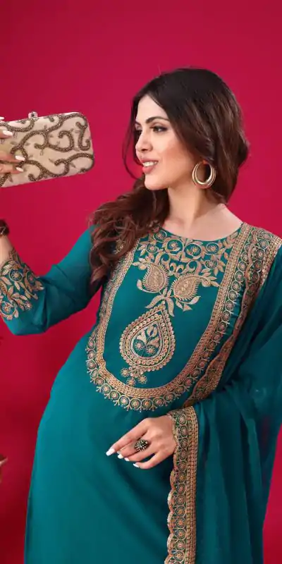 SRK 5242 Blue Faux Georgette Embroidery Sequence Work Salwar Suit  Casual, Wedding, Party, Festive, Events Etc.4-6 Working Days@ 2099/-only | Jump Suits, Casual Suits, Creative suits, Designer Suits, Palazzo Suits, Party Wear Suits, Patiala Suits, Salwar suit, Straight Suits