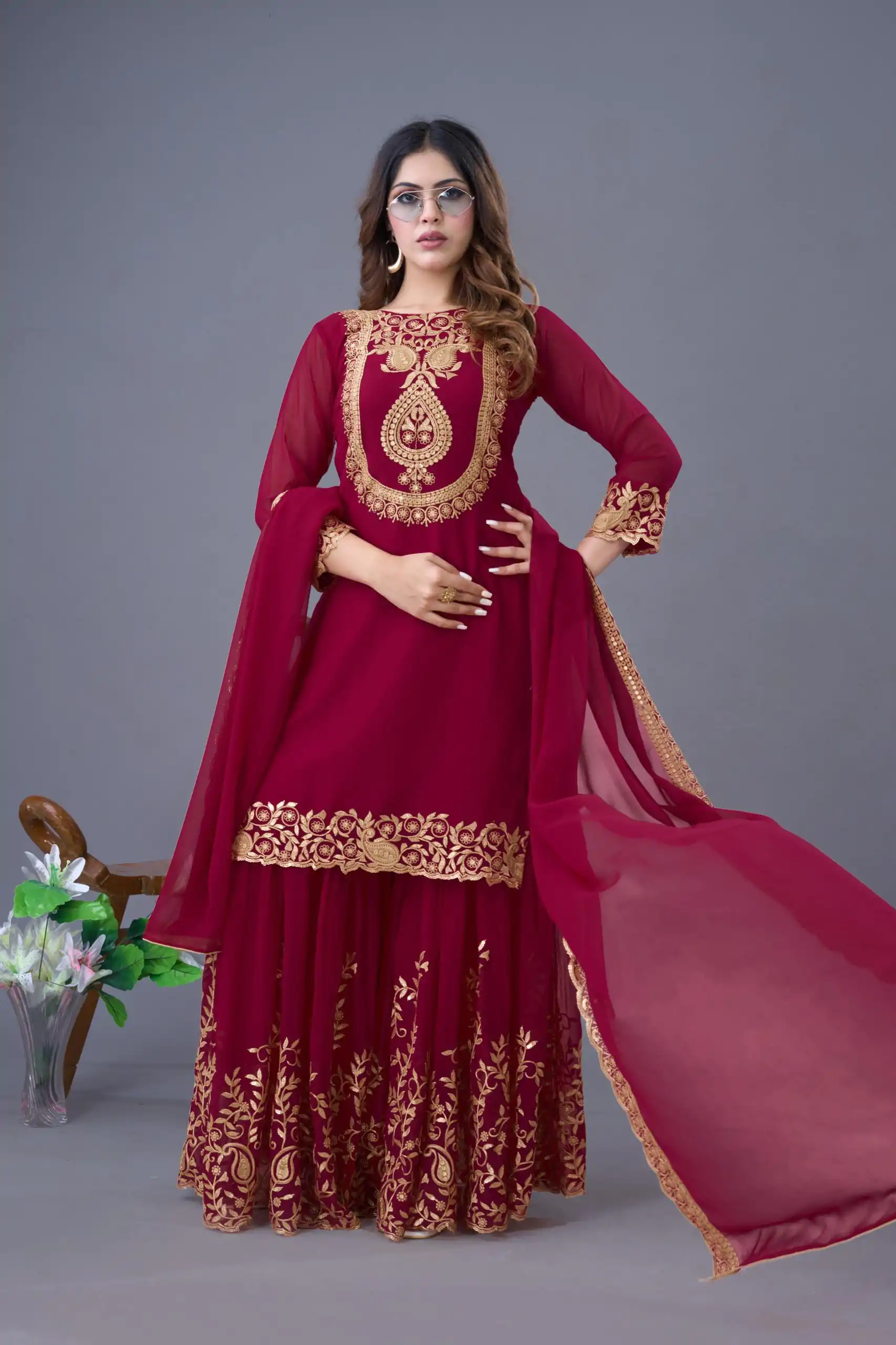 SRK 5242 Red Faux Georgette Embroidery Sequence Work Salwar Suit  Casual, Wedding, Party, Festive, Events Etc.4-6 Working Days@ 2099/-only | Jump Suits, Casual Suits, Creative suits, Designer Suits, Palazzo Suits, Party Wear Suits, Patiala Suits, Salwar suit, Straight Suits