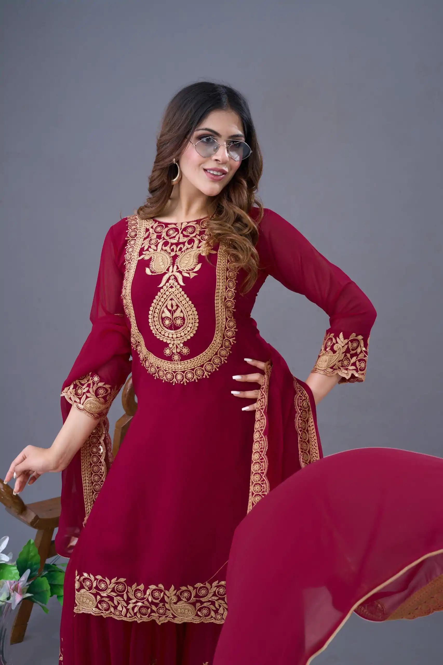 SRK 5242 Red Faux Georgette Embroidery Sequence Work Salwar Suit  Casual, Wedding, Party, Festive, Events Etc.4-6 Working Days@ 2099/-only | Jump Suits, Casual Suits, Creative suits, Designer Suits, Palazzo Suits, Party Wear Suits, Patiala Suits, Salwar suit, Straight Suits
