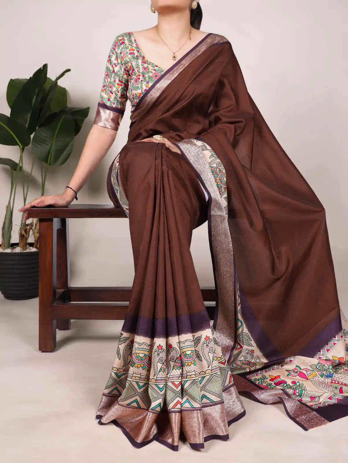 YNF 7022 Coffee Color Tussar Silk With Viscose Border Printed Saree Saree Casual, Wedding, Festive, Events . Expected Delivery  4-6 Working Days @1699/- only                                                                                                                                             | Bollywood Sarees, Creative Sarees, Designer Sarees, Embroidered Sarees, Ethnic Saree, Modern Digital sarees, Party Wear Sarees, Sarees