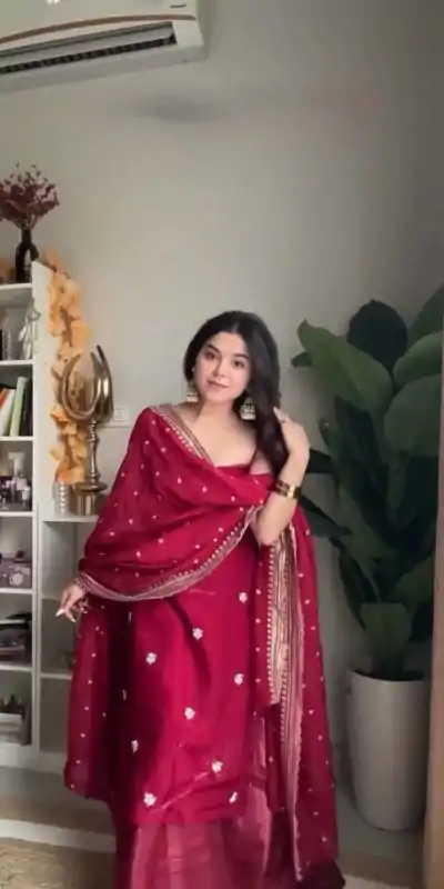 RTC 5854 Red Color Jimi Choo Thread with Sequence Salwar Suit Casual, Wedding, Festive, Events . Expected Delivery  4-6 Working Days @1899/- only      | Jump Suits, Casual Suits, Creative suits, Designer Suits, Palazzo Suits, Party Wear Suits, Patiala Suits, Salwar suit, Straight Suits