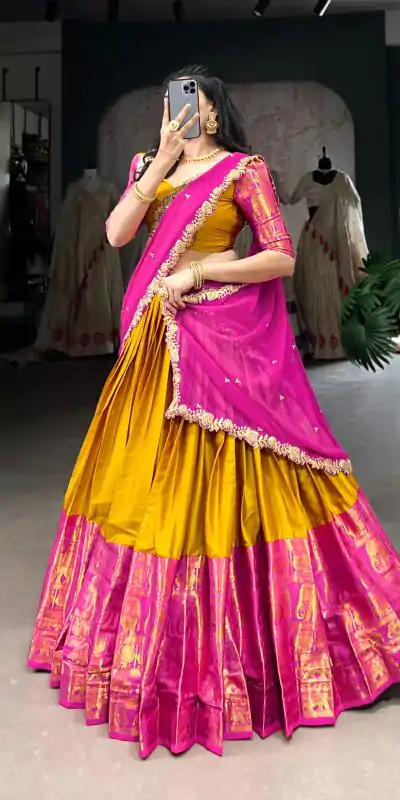 LNB 2032 Mustad Color Narayan Pattu Zari Weaving Work Lehenga Choli Casual, Wedding, Party, Festive, Events Etc.4-6 Working Days@ 1999/-only | Bollywood Lehenga, Creative Lehenga, Designer Lehenga, Embroidered Lehenga, Lehenga, Party Wear Lehenga