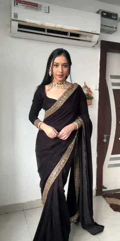 SC 233 Black Velvet Color Pure 9000 Velvet With Embroidery Lace Border Saree Casual, Wedding, Festive, Events . Expected Delivery  4-6 Working Days @1999/- | Bollywood Sarees, Creative Sarees, Designer Sarees, Embroidered Sarees, Ethnic Saree, Modern Digital sarees, Party Wear Sarees, Sarees