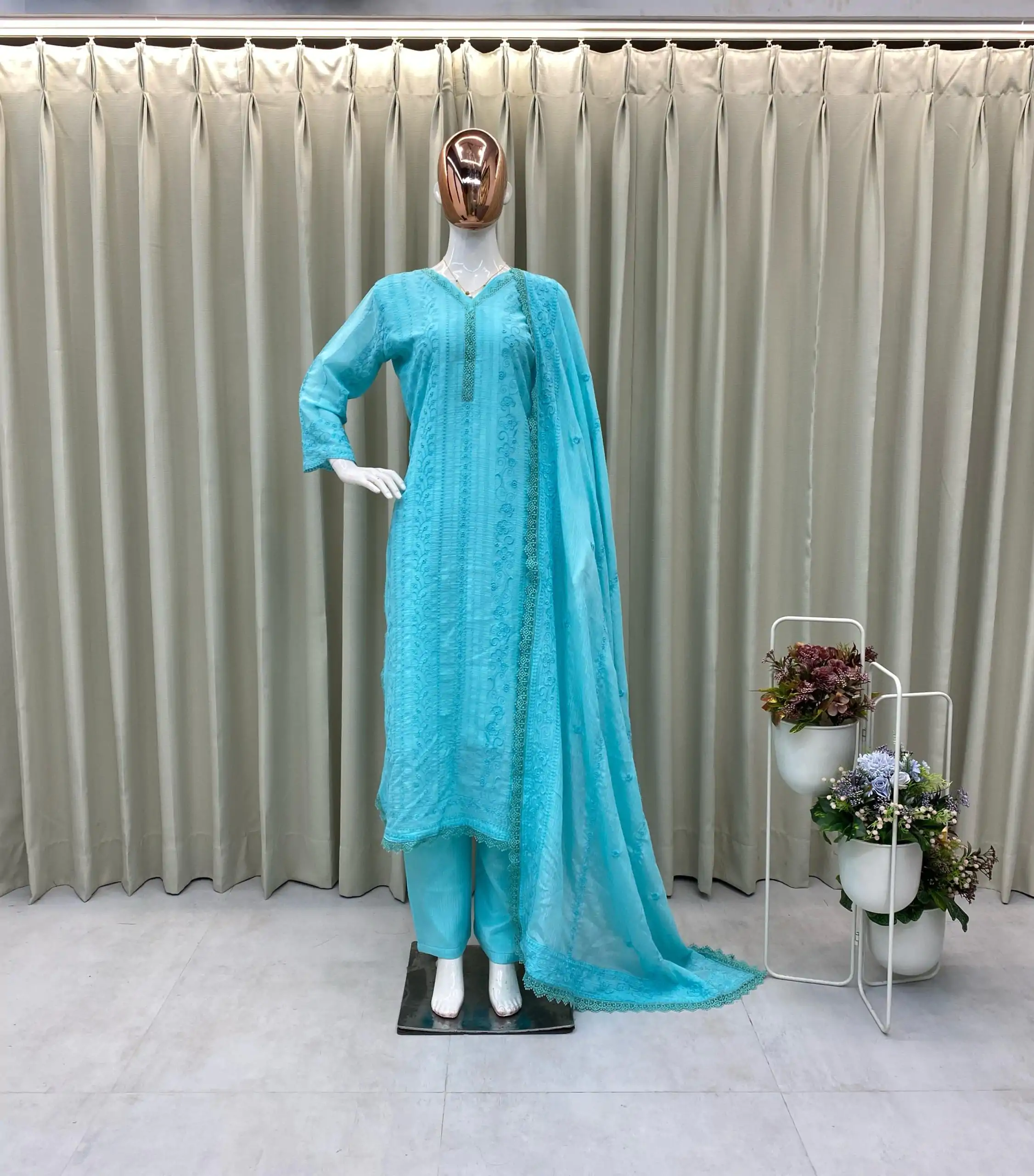  BE 322 Blue Color Chinon Cotton Thread Embroidery Work Salwar Suit Casual, Wedding, Party, Festive, Events Etc.4-6 Working Days@ 2099/-only | Jump Suits, Casual Suits, Creative suits, Designer Suits, Palazzo Suits, Party Wear Suits, Patiala Suits, Salwar suit, Straight Suits