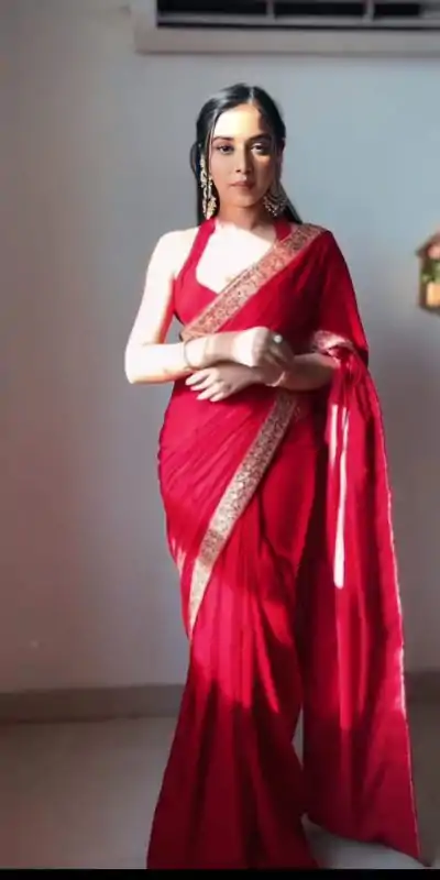 SC 233 Red Velvet Color Pure 9000 Velvet With Embroidery Lace Border Saree Casual, Wedding, Festive, Events . Expected Delivery  4-6 Working Days @1999/- | Bollywood Sarees, Creative Sarees, Designer Sarees, Embroidered Sarees, Ethnic Saree, Modern Digital sarees, Party Wear Sarees, Sarees