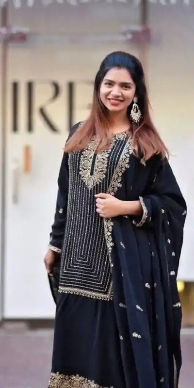 VLM 268 Black Color Georgette With Embroidery Work Salwar Suit Casual, Wedding, Festive, Events . Expected Delivery  4-6 Working Days @2099/- only      | Jump Suits, Casual Suits, Creative suits, Designer Suits, Palazzo Suits, Party Wear Suits, Patiala Suits, Salwar suit, Straight Suits