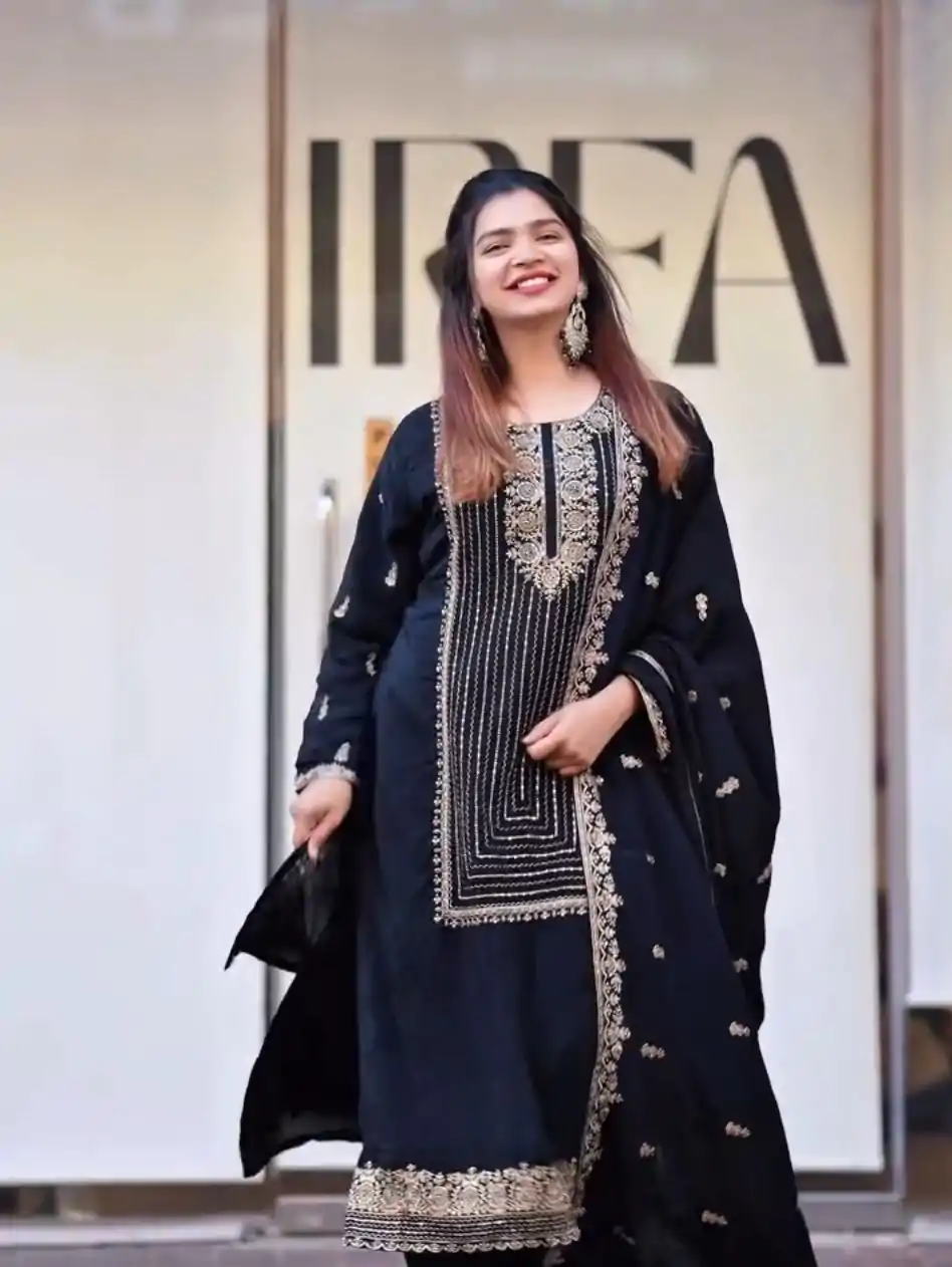 VLM 268 Black Color Georgette With Embroidery Work Salwar Suit Casual, Wedding, Festive, Events . Expected Delivery  4-6 Working Days @2099/- only      | Jump Suits, Casual Suits, Creative suits, Designer Suits, Palazzo Suits, Party Wear Suits, Patiala Suits, Salwar suit, Straight Suits