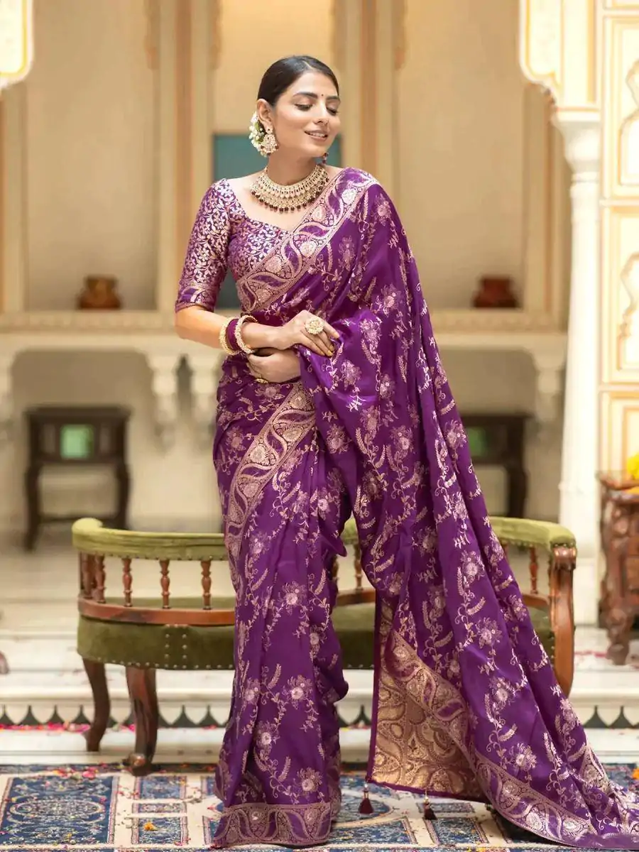 MB 494 Dark Purple Color Soft Litchi Silk All Over Weaving Saree Casual, Wedding, Festive, Events . Expected Delivery  4-6 Working Days @1199/- only                                                                                                                                             | Bollywood Sarees, Creative Sarees, Designer Sarees, Embroidered Sarees, Ethnic Saree, Modern Digital sarees, Party Wear Sarees, Sarees