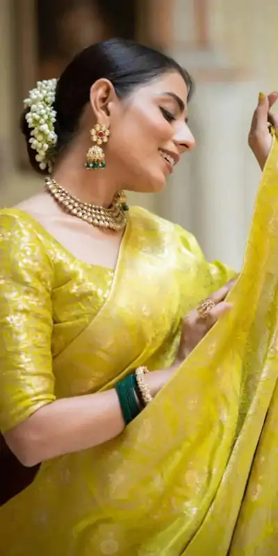 MB 494 Lemon Yellow Color Soft Litchi Silk All Over Weaving Saree Casual, Wedding, Festive, Events . Expected Delivery  4-6 Working Days @1199/- only                                                                                                                                             | Bollywood Sarees, Creative Sarees, Designer Sarees, Embroidered Sarees, Ethnic Saree, Modern Digital sarees, Party Wear Sarees, Sarees