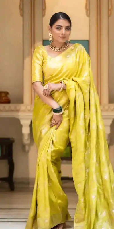 MB 494 Lemon Yellow Color Soft Litchi Silk All Over Weaving Saree Casual, Wedding, Festive, Events . Expected Delivery  4-6 Working Days @1199/- only                                                                                                                                             | Bollywood Sarees, Creative Sarees, Designer Sarees, Embroidered Sarees, Ethnic Saree, Modern Digital sarees, Party Wear Sarees, Sarees