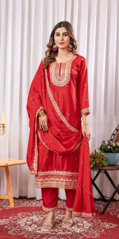 DC G89 Red Color Chinon Thread Sequence Work Salwar Suit Casual, Wedding, Festive, Events . Expected Delivery  4-6 Working Days @1999/- only      | Jump Suits, Casual Suits, Creative suits, Designer Suits, Palazzo Suits, Party Wear Suits, Patiala Suits, Salwar suit, Straight Suits
