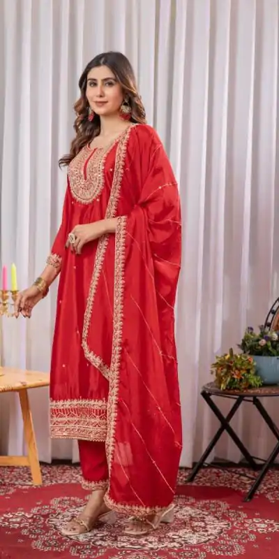 DC G89 Red Color Chinon Thread Sequence Work Salwar Suit Casual, Wedding, Festive, Events . Expected Delivery  4-6 Working Days @1999/- only      | Jump Suits, Casual Suits, Creative suits, Designer Suits, Palazzo Suits, Party Wear Suits, Patiala Suits, Salwar suit, Straight Suits