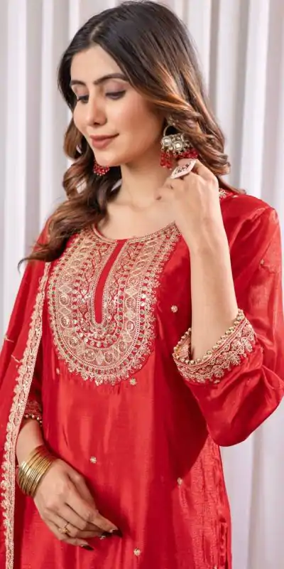 DC G89 Red Color Chinon Thread Sequence Work Salwar Suit Casual, Wedding, Festive, Events . Expected Delivery  4-6 Working Days @1999/- only      | Jump Suits, Casual Suits, Creative suits, Designer Suits, Palazzo Suits, Party Wear Suits, Patiala Suits, Salwar suit, Straight Suits