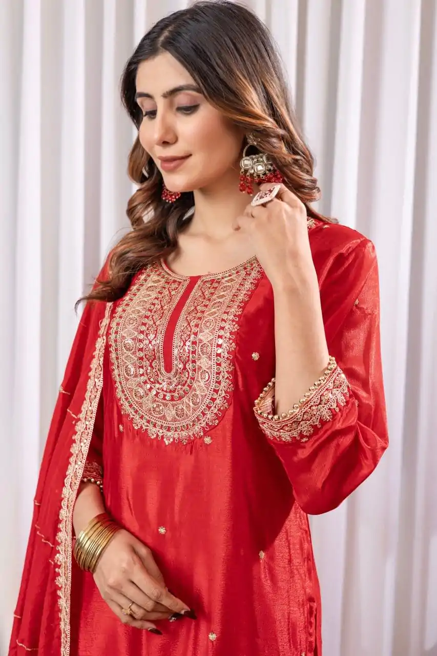 DC G89 Red Color Chinon Thread Sequence Work Salwar Suit Casual, Wedding, Festive, Events . Expected Delivery  4-6 Working Days @1999/- only      | Jump Suits, Casual Suits, Creative suits, Designer Suits, Palazzo Suits, Party Wear Suits, Patiala Suits, Salwar suit, Straight Suits