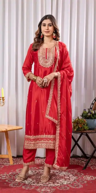 DC G89 Red Color Chinon Thread Sequence Work Salwar Suit Casual, Wedding, Festive, Events . Expected Delivery  4-6 Working Days @1999/- only      | Jump Suits, Casual Suits, Creative suits, Designer Suits, Palazzo Suits, Party Wear Suits, Patiala Suits, Salwar suit, Straight Suits