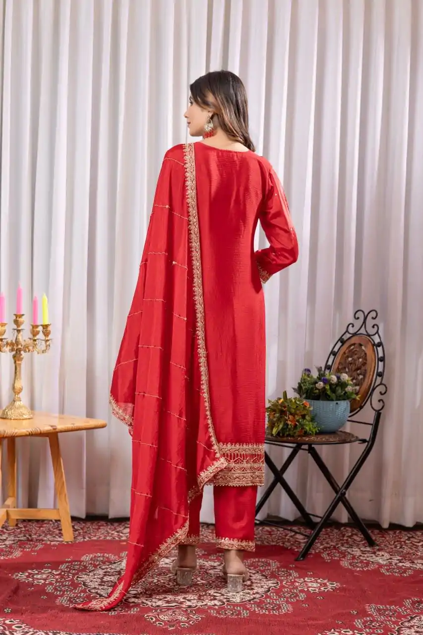 DC G89 Red Color Chinon Thread Sequence Work Salwar Suit Casual, Wedding, Festive, Events . Expected Delivery  4-6 Working Days @1999/- only      | Jump Suits, Casual Suits, Creative suits, Designer Suits, Palazzo Suits, Party Wear Suits, Patiala Suits, Salwar suit, Straight Suits