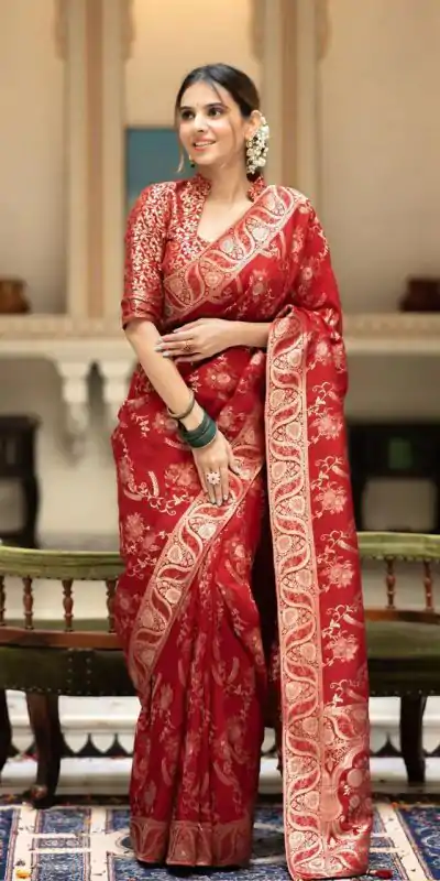 MB 494 Red Color Soft Litchi Silk All Over Weaving Saree Casual, Wedding, Festive, Events . Expected Delivery  4-6 Working Days @1199/- only                                                                                                                                             | Bollywood Sarees, Creative Sarees, Designer Sarees, Embroidered Sarees, Ethnic Saree, Modern Digital sarees, Party Wear Sarees, Sarees
