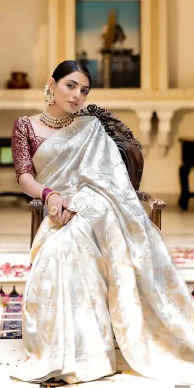 MB 494 White Color Soft Litchi Silk All Over Weaving Saree Casual, Wedding, Festive, Events . Expected Delivery  4-6 Working Days @1199/- only                                                                                                                                             | Bollywood Sarees, Creative Sarees, Designer Sarees, Embroidered Sarees, Ethnic Saree, Modern Digital sarees, Party Wear Sarees, Sarees