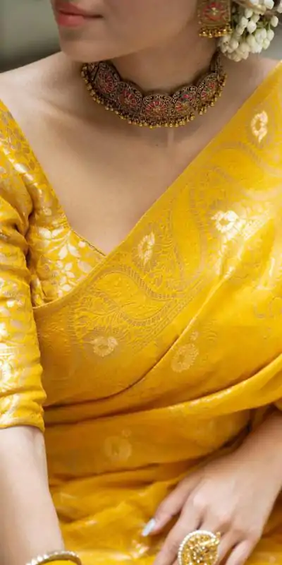 MB 494 Yellow Color Soft Litchi Silk All Over Weaving Saree Casual, Wedding, Festive, Events . Expected Delivery  4-6 Working Days @1199/- only                                                                                                                                             | Bollywood Sarees, Creative Sarees, Designer Sarees, Embroidered Sarees, Ethnic Saree, Modern Digital sarees, Party Wear Sarees, Sarees