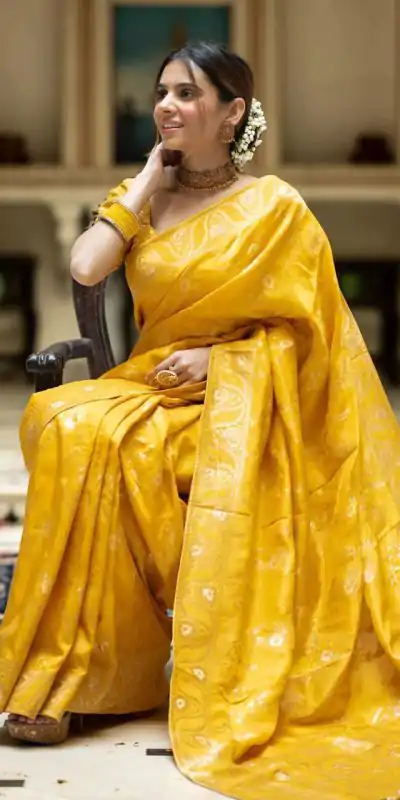 MB 494 Yellow Color Soft Litchi Silk All Over Weaving Saree Casual, Wedding, Festive, Events . Expected Delivery  4-6 Working Days @1199/- only                                                                                                                                             | Bollywood Sarees, Creative Sarees, Designer Sarees, Embroidered Sarees, Ethnic Saree, Modern Digital sarees, Party Wear Sarees, Sarees