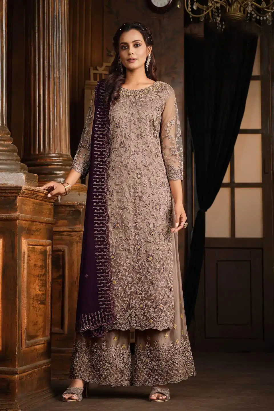 FC 5391 Cream Color Net With Coding Sequence Work Salwar Suit Casual, Wedding, Party, Festive, Events Etc.4-6 Working Days@ 2699/-only | Jump Suits, Casual Suits, Creative suits, Designer Suits, Palazzo Suits, Party Wear Suits, Patiala Suits, Salwar suit, Straight Suits