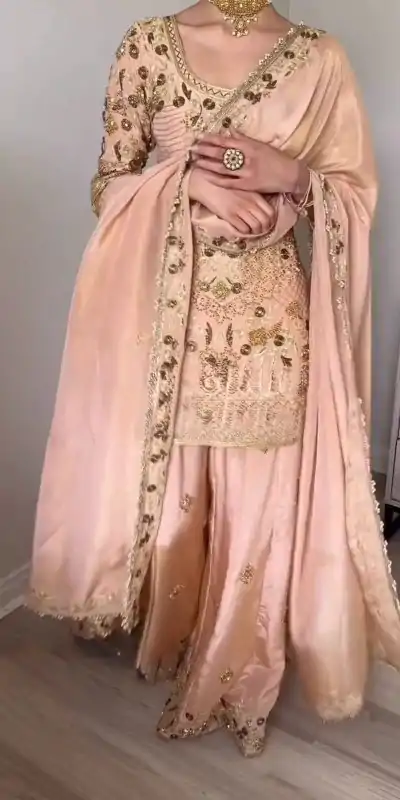 ZSR 3112 Peach Color Jalpari Cotton With Embroidery Sequence Salwar Suit Casual, Wedding, Party, Festive, Events Etc.4-6 Working Days@ 2099/-only | Jump Suits, Casual Suits, Creative suits, Designer Suits, Palazzo Suits, Party Wear Suits, Patiala Suits, Salwar suit, Straight Suits