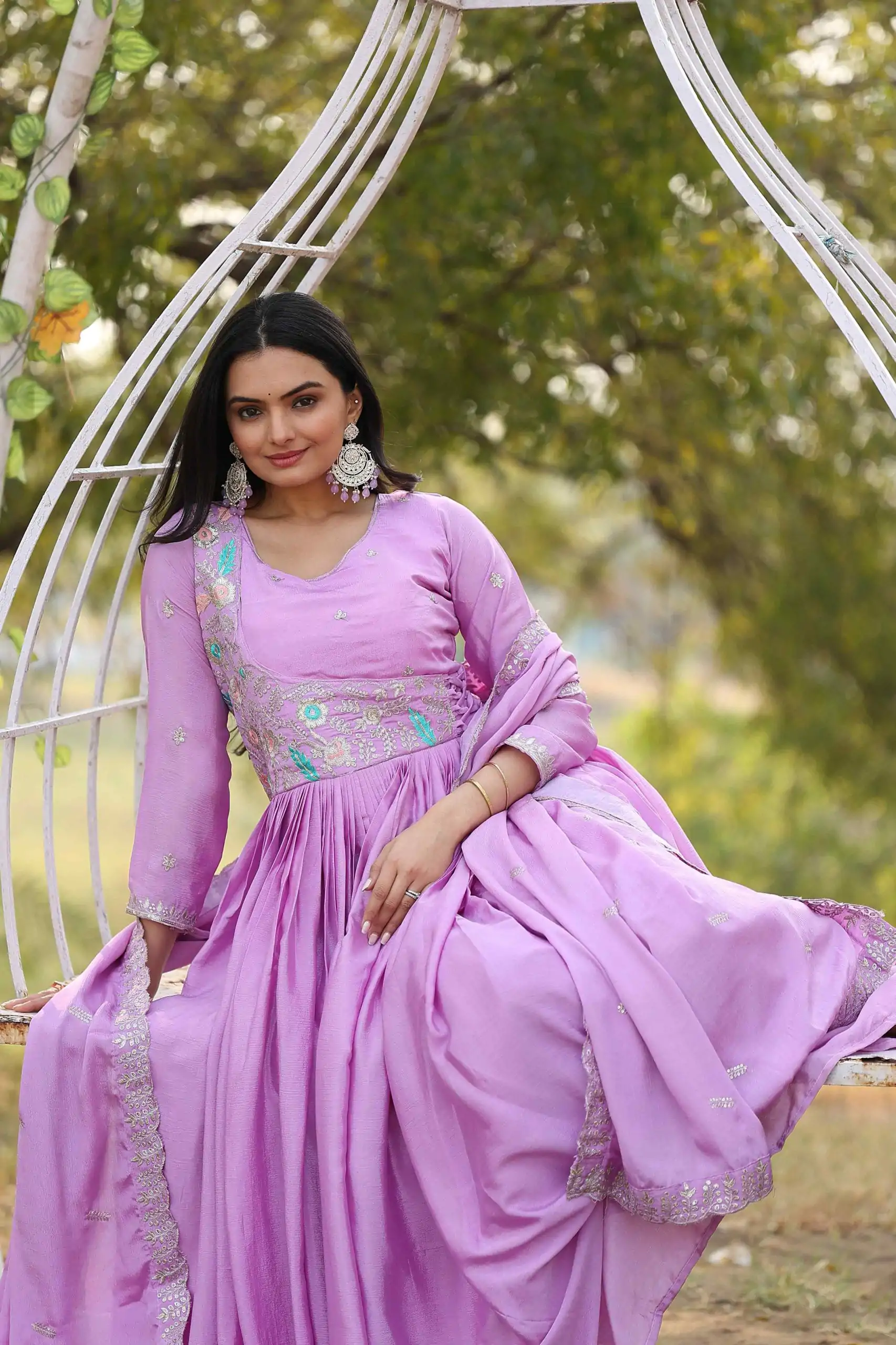 Ram 093 Purple Color Chinon Sequence With Thread Work Gown Casual, Wedding, Party, Festive, Events Etc.4-6 Working Days@ 2049/-only | Bollywood Gowns, Creative Gowns, Designer Gowns, Embroidered Gowns, Gowns, Party Wear Gowns