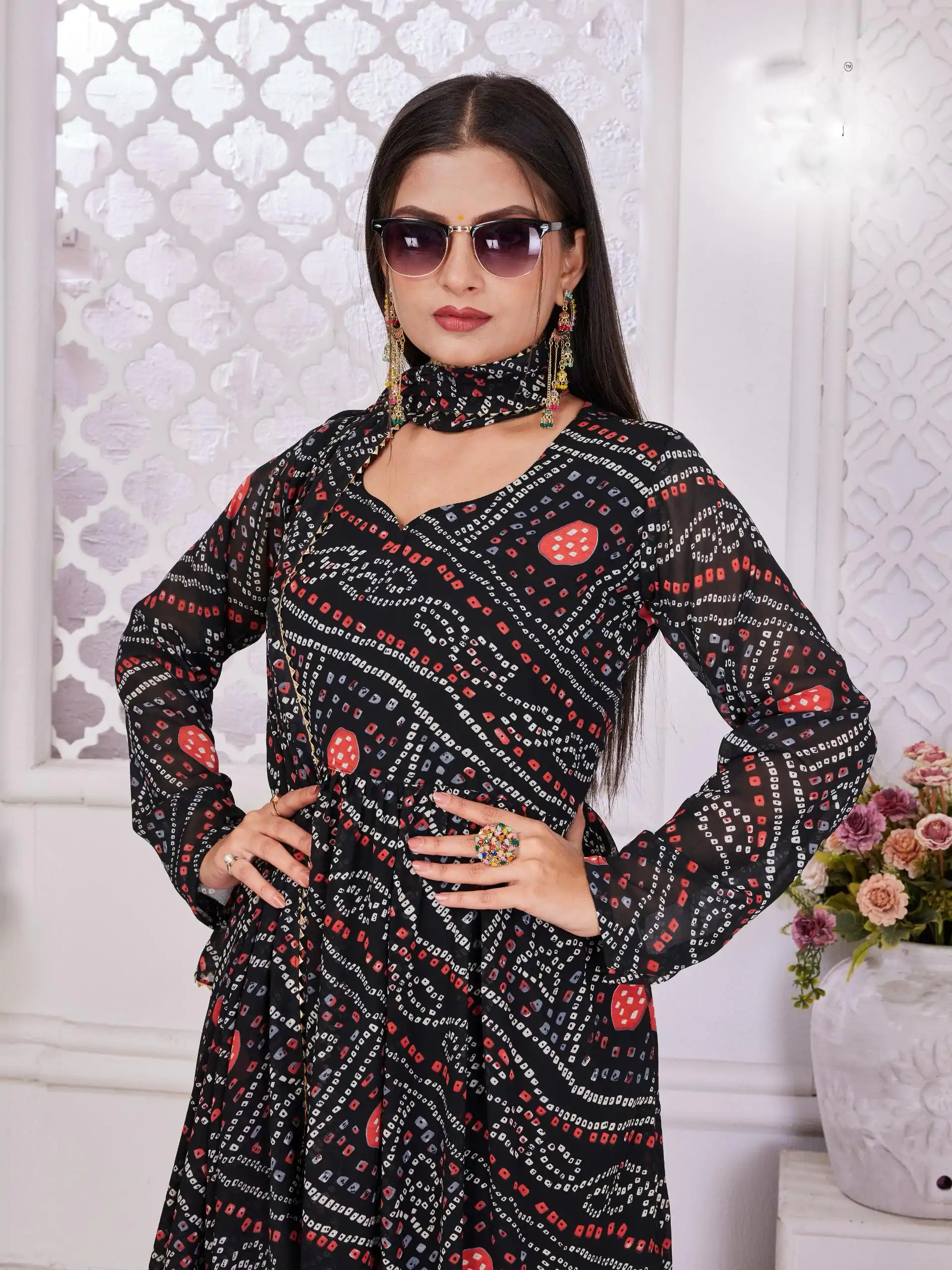 INLI Banno Swag Black Color Georgette Print With Lace Work Gown Casual, Wedding, Festive, Events . Expected Delivery  4-6 Working Days @1699/- only      | Bollywood Gowns, Creative Gowns, Designer Gowns, Embroidered Gowns, Gowns, Party Wear Gowns