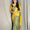 Cute Green Color Lichi Silk Jacquard Work On All Over Saree