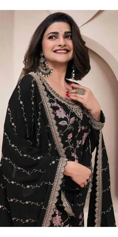 FC 73411 Black Color Chinon Multi Work Salwar Suit Casual, Wedding, Festive, Events . Expected Delivery  4-6 Working Days @2599/- only      | Jump Suits, Casual Suits, Creative suits, Designer Suits, Palazzo Suits, Party Wear Suits, Patiala Suits, Salwar suit, Straight Suits