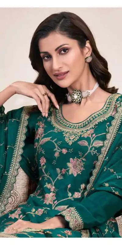 FC 73411 Green Color Chinon Multi Work Salwar Suit Casual, Wedding, Festive, Events . Expected Delivery  4-6 Working Days @2599/- only      | Jump Suits, Casual Suits, Creative suits, Designer Suits, Palazzo Suits, Party Wear Suits, Patiala Suits, Salwar suit, Straight Suits