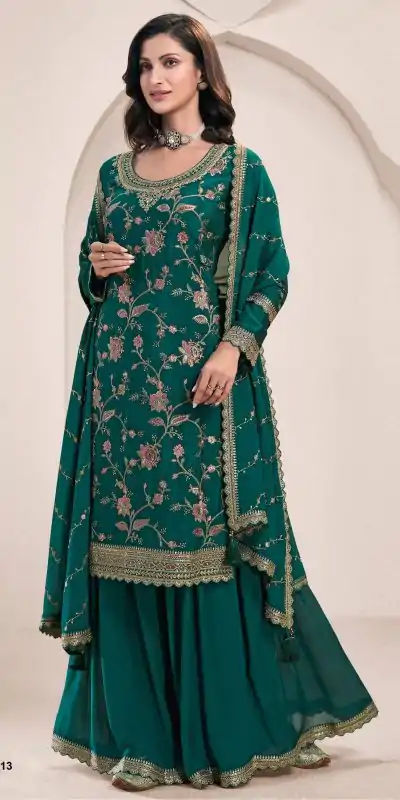FC 73411 Green Color Chinon Multi Work Salwar Suit Casual, Wedding, Festive, Events . Expected Delivery  4-6 Working Days @2599/- only      | Jump Suits, Casual Suits, Creative suits, Designer Suits, Palazzo Suits, Party Wear Suits, Patiala Suits, Salwar suit, Straight Suits