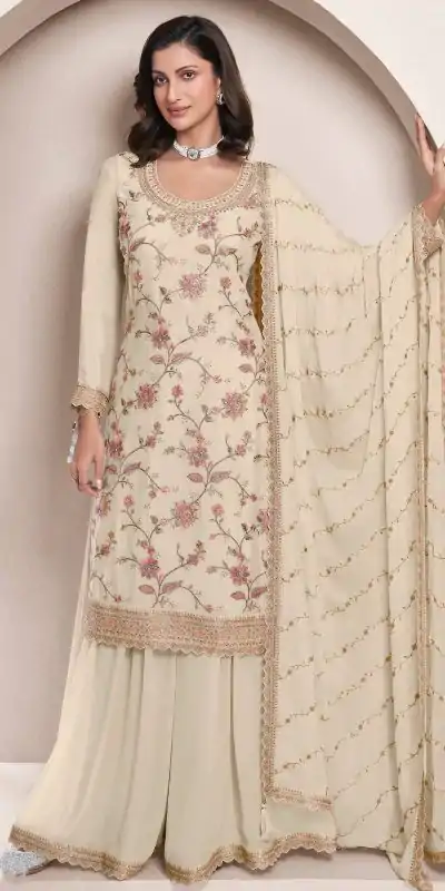 FC 73411 Half White Color Chinon Multi Work Salwar Suit Casual, Wedding, Festive, Events . Expected Delivery  4-6 Working Days @2599/- only      | Jump Suits, Casual Suits, Creative suits, Designer Suits, Palazzo Suits, Party Wear Suits, Patiala Suits, Salwar suit, Straight Suits